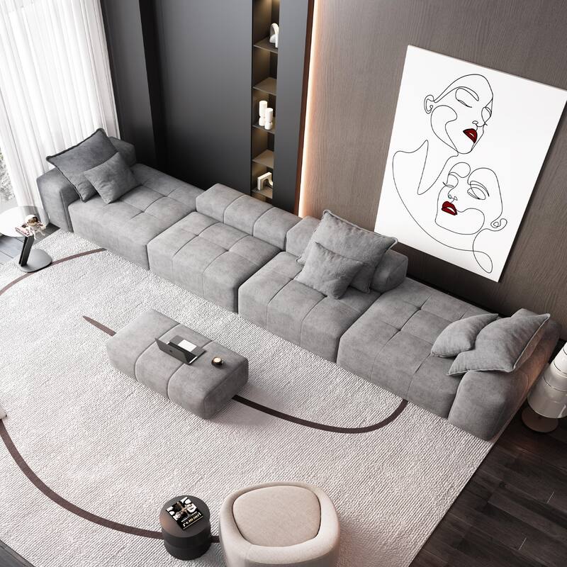 184.25" Oversized Modular Sectional Sofa Chenille Fabric Soft Cushion Sofa with 6 Pillows,No Assembly Required