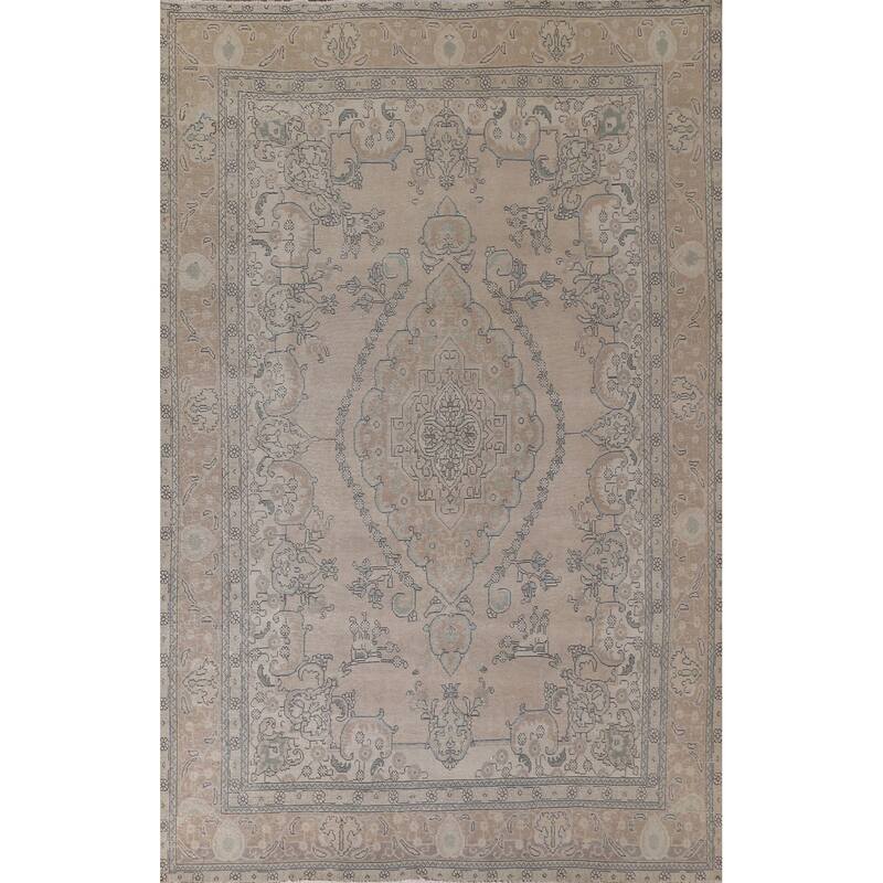 Hand Knotted Oriental 100% Wool Carpet Traditional Medallion Beige & Ivories Tabriz Area Rug - 11' 2'' X 8' 1''