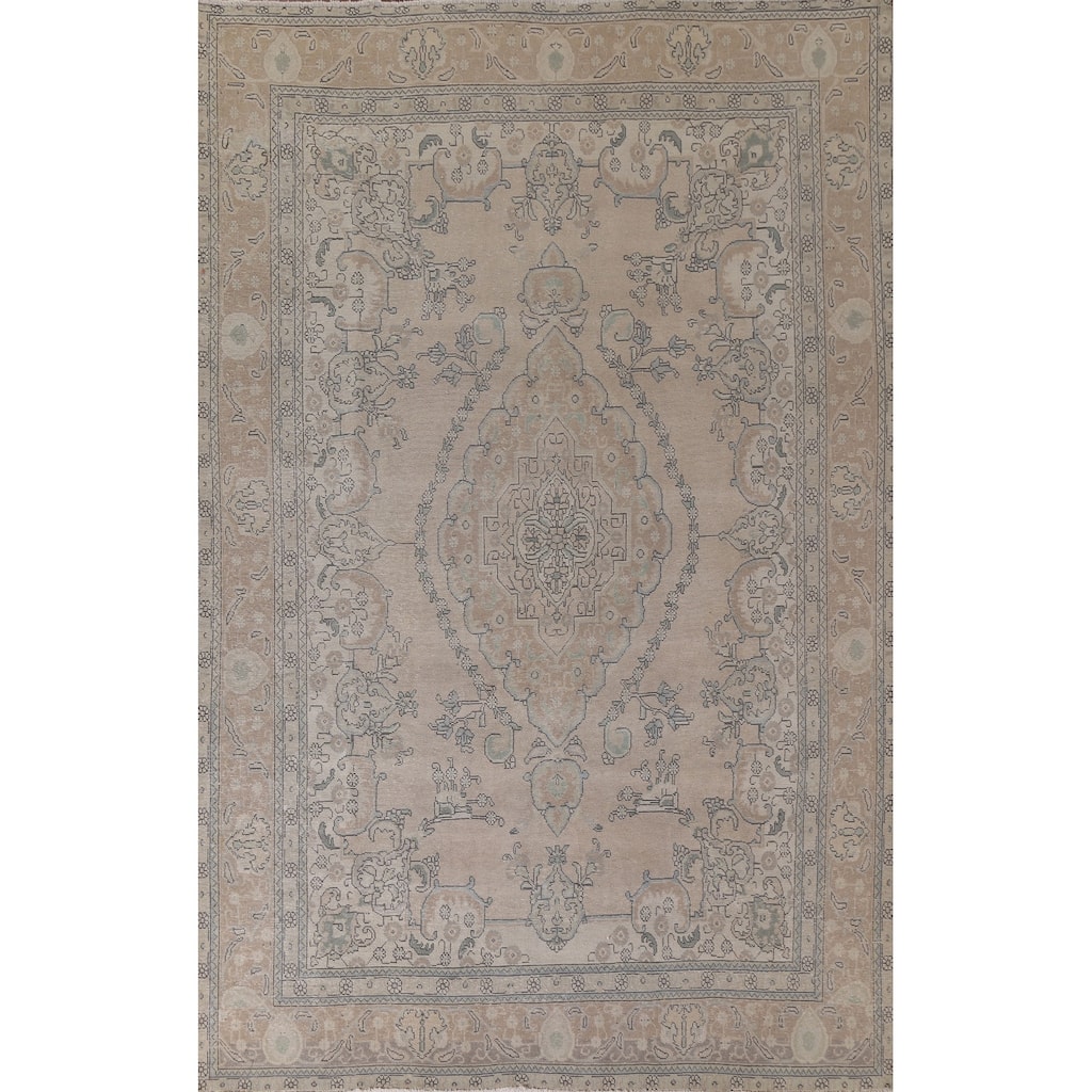 Hand Knotted Oriental 100% Wool Carpet Traditional Medallion Beige & Ivories Tabriz Area Rug - 11' 2'' X 8' 1''