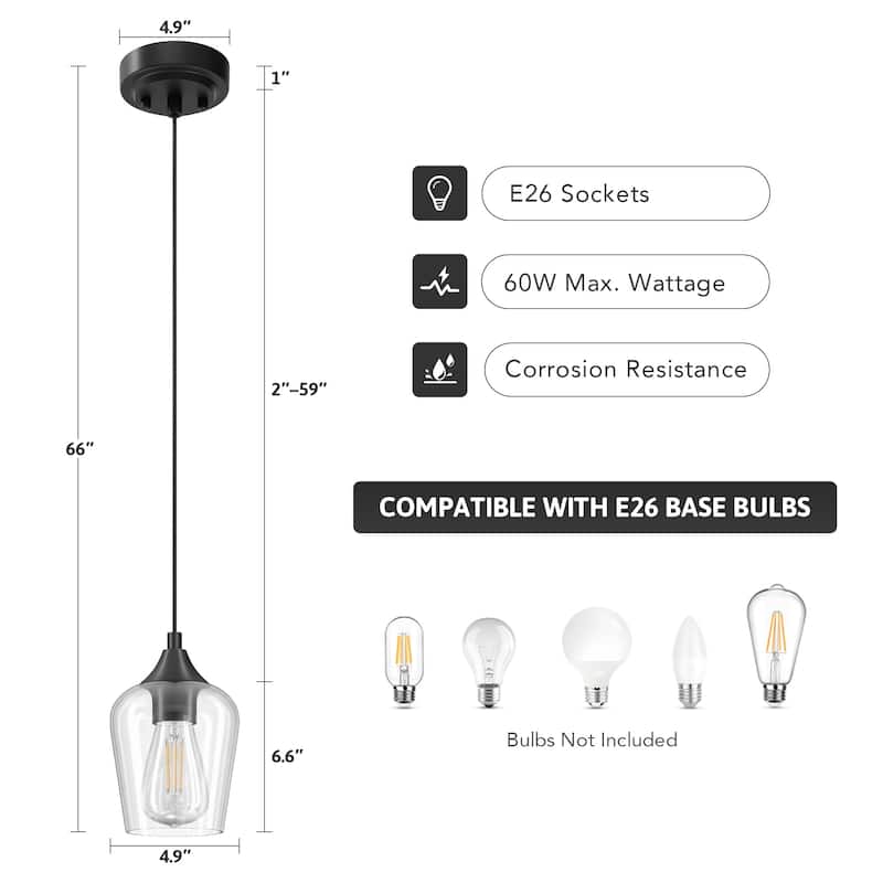 CO-Z 1 Light Pendant Light Fixture with Adjustable Height