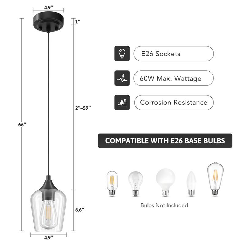 CO-Z 1 Light Pendant Light Fixtures with Adjustable Height 2 Packs