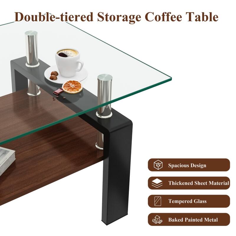 Rectangle Tempered Glass Tabletop Coffee Table
