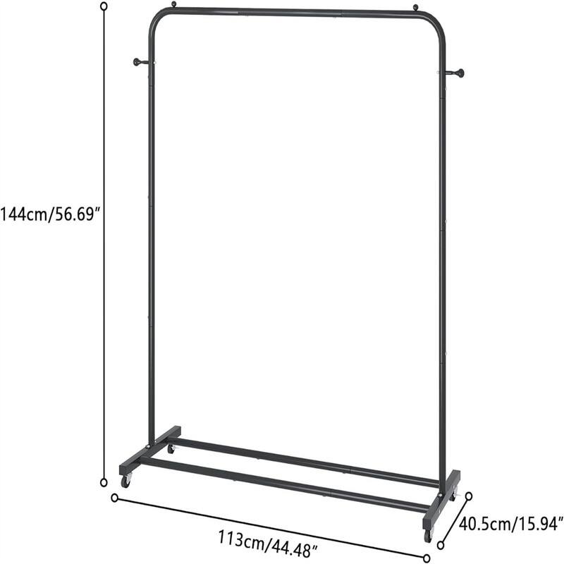 Clothes Rack With Wheels Freestanding Simple Single Pole - 15.75"D x 45.28"W x 57.48"H