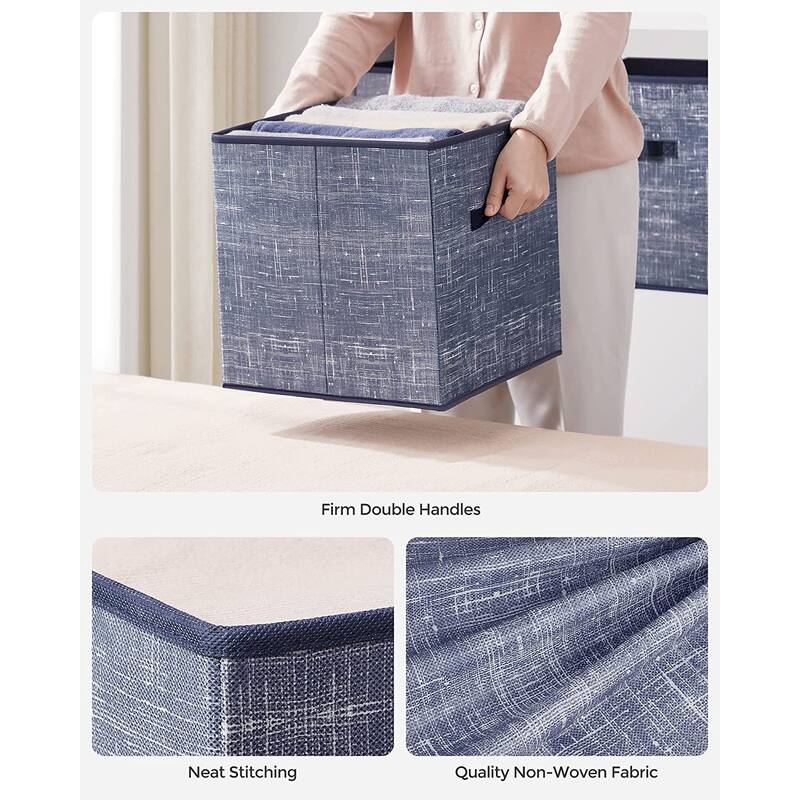 6 Fabric Foldable Storage Cubes with Handles Stylish Print Ideal for Bedroom and Living Room