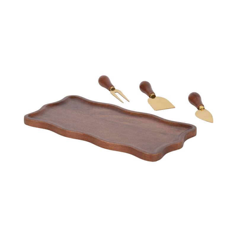 Kate and Laurel Waylock Cheese Board with Utensils - 4 Piece - Walnut Brown/Gold