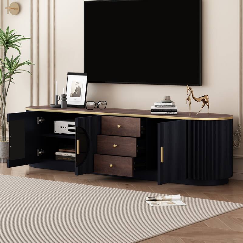 Modern Minimalist TV Stand for TV up to 80 Inches with 3 Drawers, 1 Shelf & 2 Cabinets - 70.8" D x 15.8" W x 18.2" H