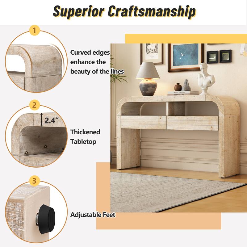 52" Wood Veneer Console Table with Fireplace Styling