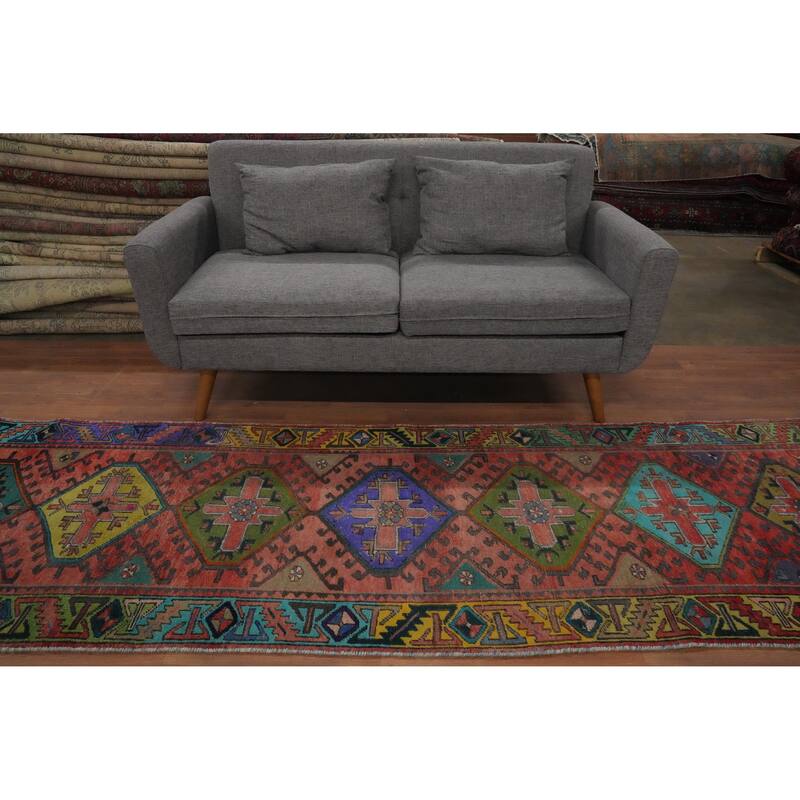 Hand Knotted Oriental 100% Wool Carpet Traditional Geometric Oranges & Rust Tabriz Runner Rug - 9' 10'' X 3' 1''