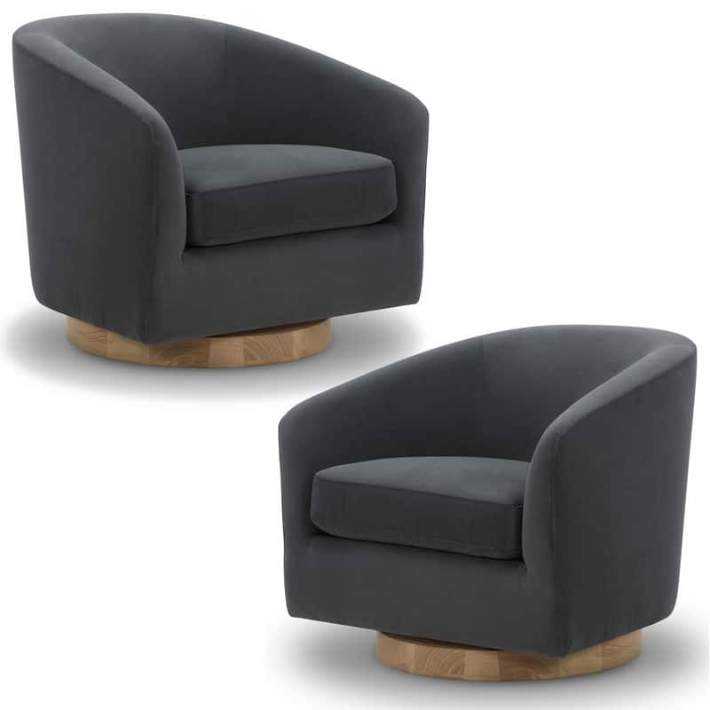 Spruce & Spring Liam Swivel Accent Chair - Set of 2 - Dark Grey-Velvet