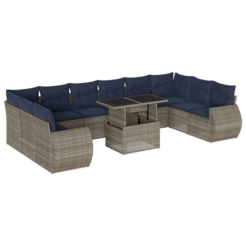 vidaXL Patio Sofa Set with Cushions and Table Outdoor 11 Piece Poly Rattan - 24.4 x 24.4 x 27.2