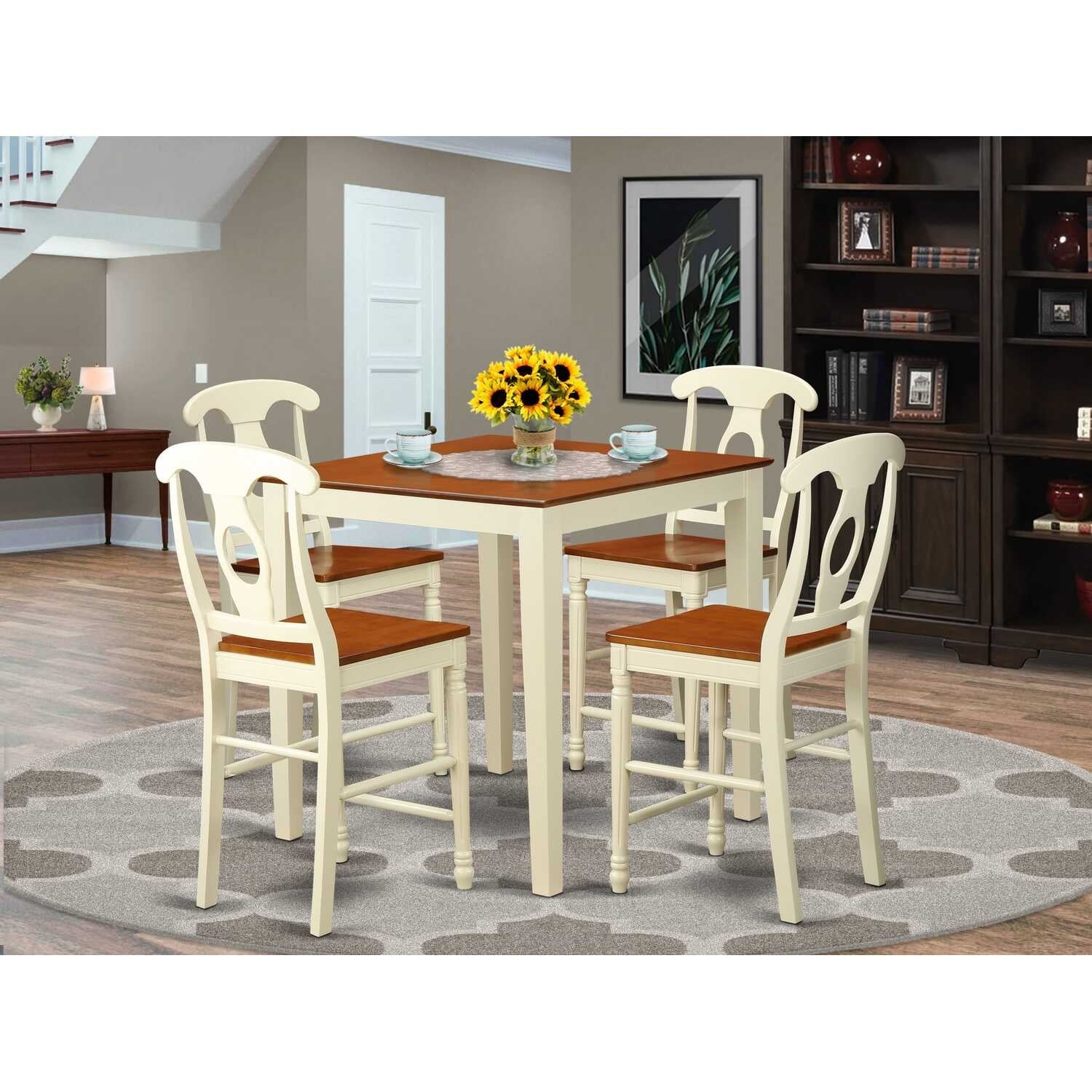 Kitchen Counter Table Set - 5 Piece Dining Set with Chairs - 36x36 Inch - Modern Design