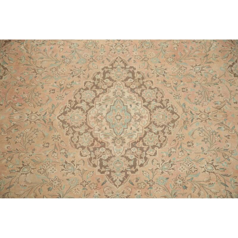 Hand Knotted Oriental 100% Wool Carpet Traditional Floral Coral Mashad Area Rug - 13' 0'' X 9' 5''