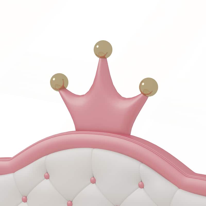 PU Leather Princess Bed with Tufted Headboard
