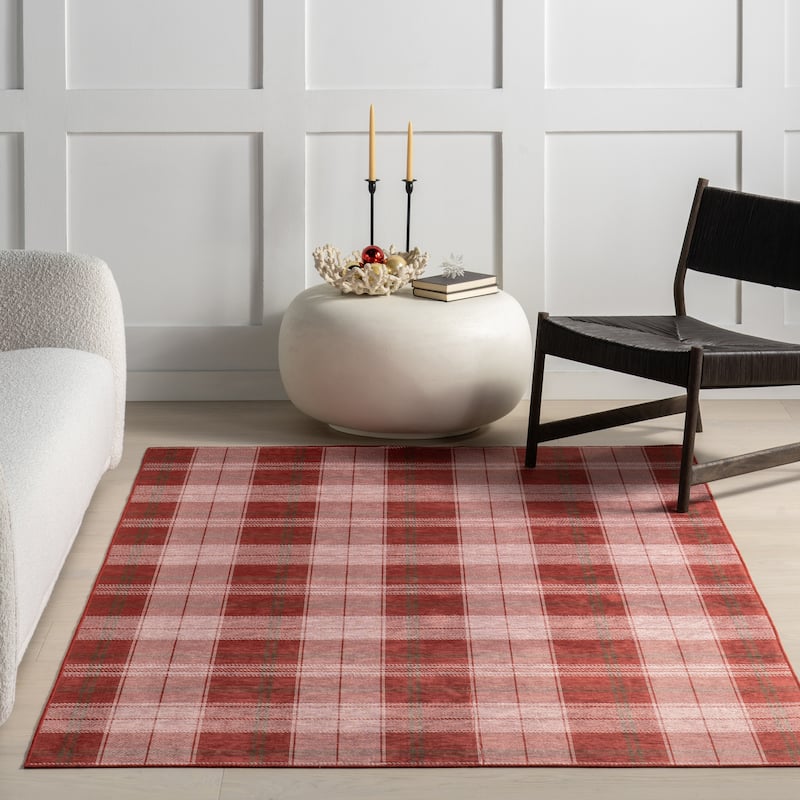 Nuloom Aelin SplashGuard Plaid Machine Washable Area Rug