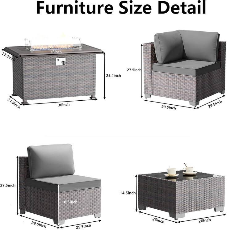 13-Pieces Wicker Patio Furniture Set, Outdoor Sectional Chairs with Firepit Table & Side Table