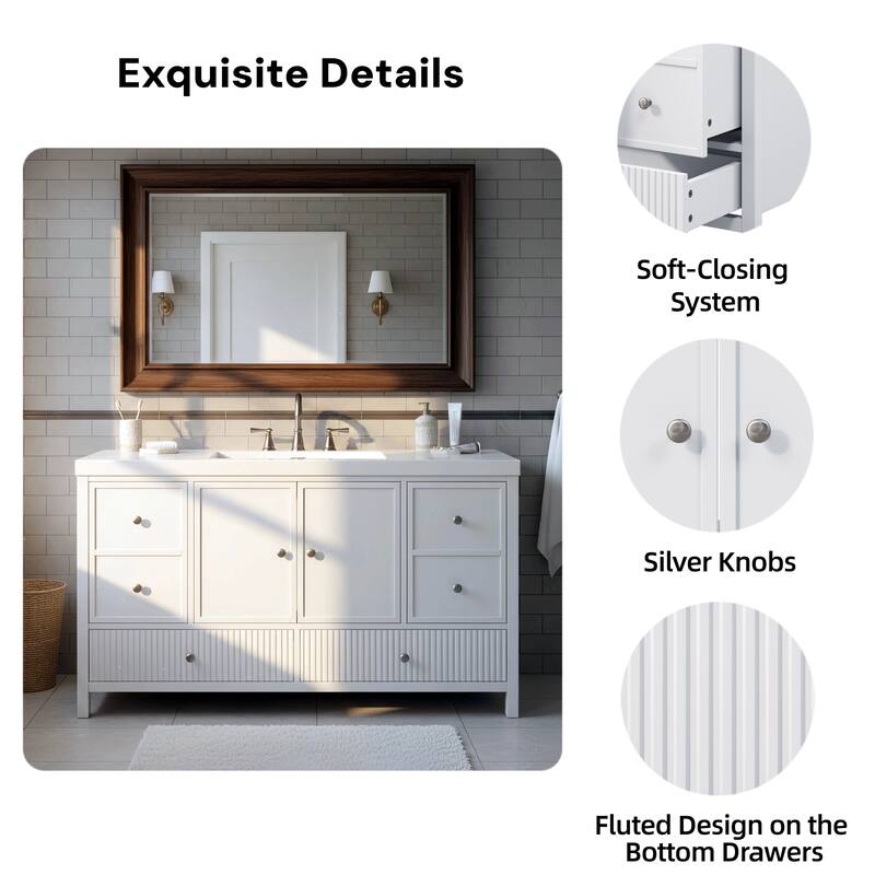 Christopher Knight Home - Modern 60-Inch Bathroom Vanity with Separate Sink and Soft-Close Storage