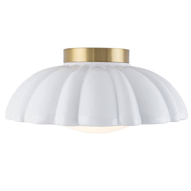 Dome Milky White Shade Flush Mount Ceiling Light with Gold Foil Interior - Dia.13.58-in