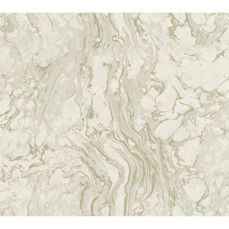 Middleton, Polished Marble Wallpaper, 27 in x 27 ft = 60.75 sq ft, Wallpaper Roll - White/Gold