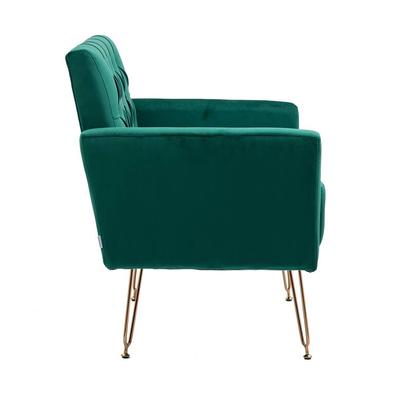 Velvet Upholstered Armchair Single Sofa Modern Tufted Reading Chairs Gold Metal Leg Wingback Chairs for Living Room Bedroom