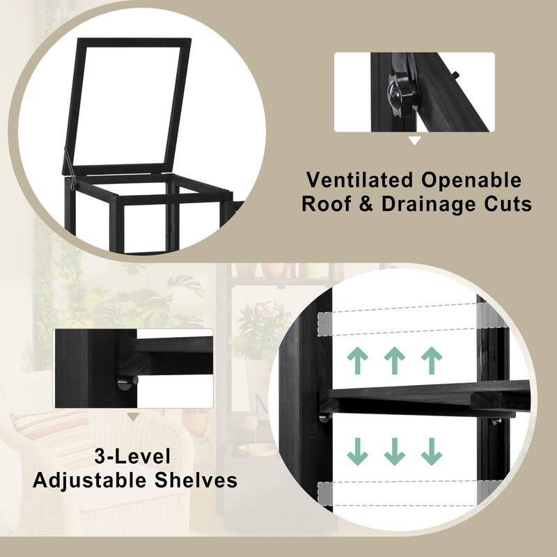 62.4H Wood Garden Greenhouse Balcony Portable Mini Cold Frame for Outdoor Indoor Use