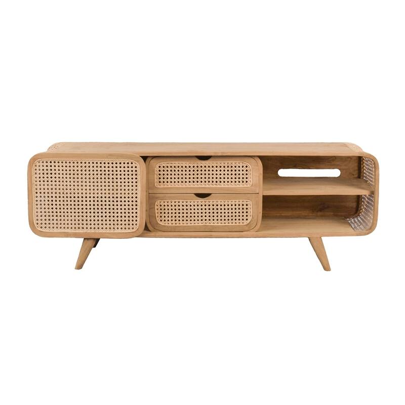 Characteristic TV Stand Console Cabinet Sideboard with Rattan Doors, Storage Cabinet Accent Cabinet - Natural Wood Brown