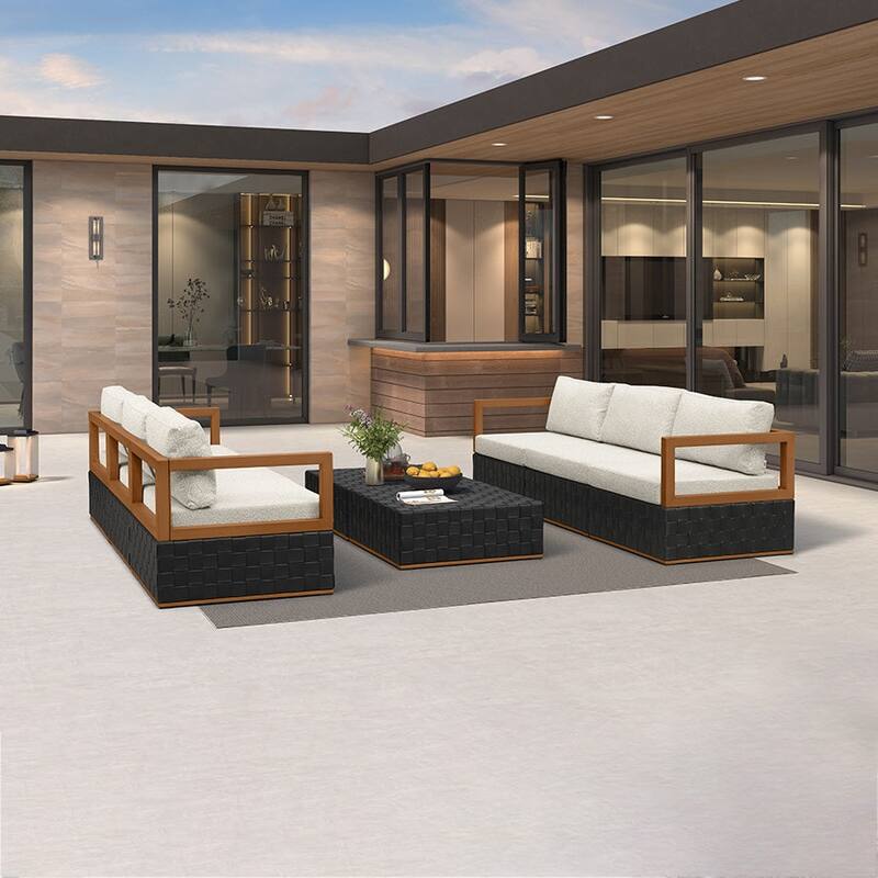 PURPLE LEAF GLFSF Outdoor sofas Black sofa with white seat for Yard Porch Deck Patio Conversation Sets - 6seats+ 2 Tables/Open-End