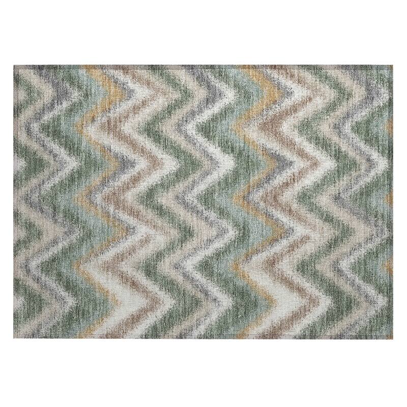Machine Washable Indoor/ Outdoor Modern Chevron Chantille Rug