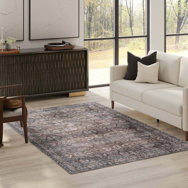 Thomasville Emporia Industrial Old World Chenille Machine Washable Non-Slip Flat Pile Area Rug Collection - Kellan Brown - 5'x7' - Rectangle