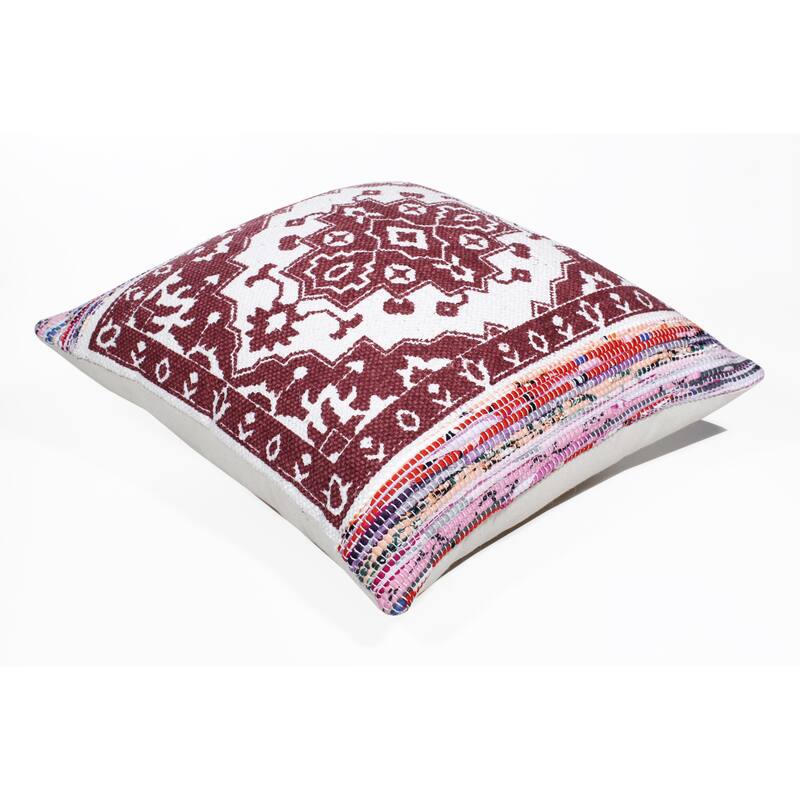 Meldi Bohemian Red/White Medallion Cotton Throw Pillow by Sevita