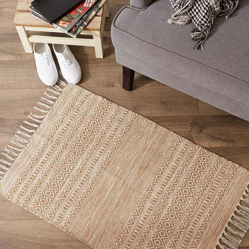 DII Black Ticking Stripe Hand-Loomed Rug 2x3 Ft - 24.0 In. L X 36.0 In. W X 0.2 In. H
