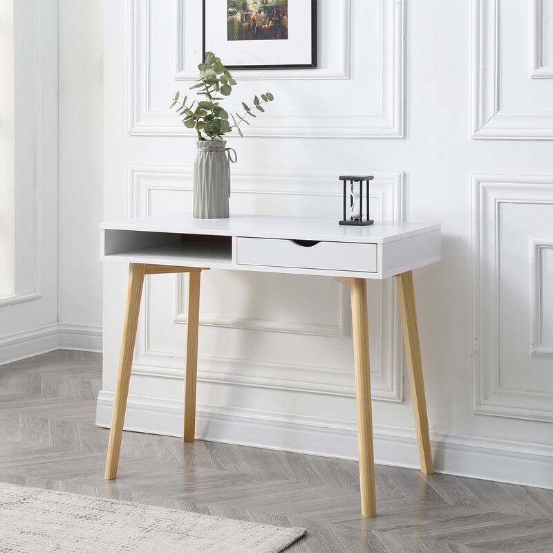 36" Modern White Wooden Writing Desk with 1-Removable Drawer