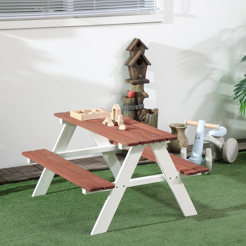 Kids Picnic Table Set, Wooden Table & Bench Set, Kids Patio Furniture Outdoor Toys for Garden, Backyard, Aged 3-8 Years Old