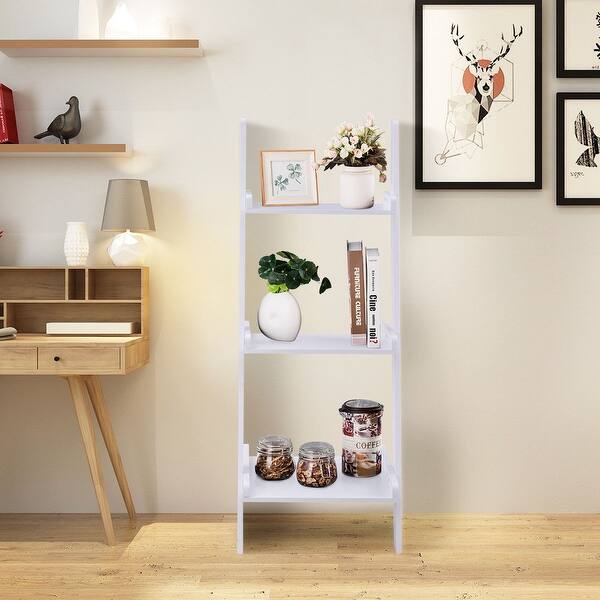 Shop Costway 3 Tier Leaning Wall Ladder Book Shelf Bookcase