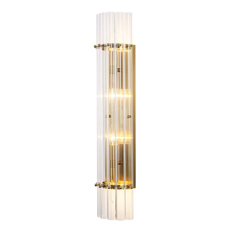 Rennnsan 4-Light Modern Wall Sconce Gold Linear Clear Glass Bathroom Vanity Light - 5.6 in. L x 3.5 in. D x 27.0 in. H
