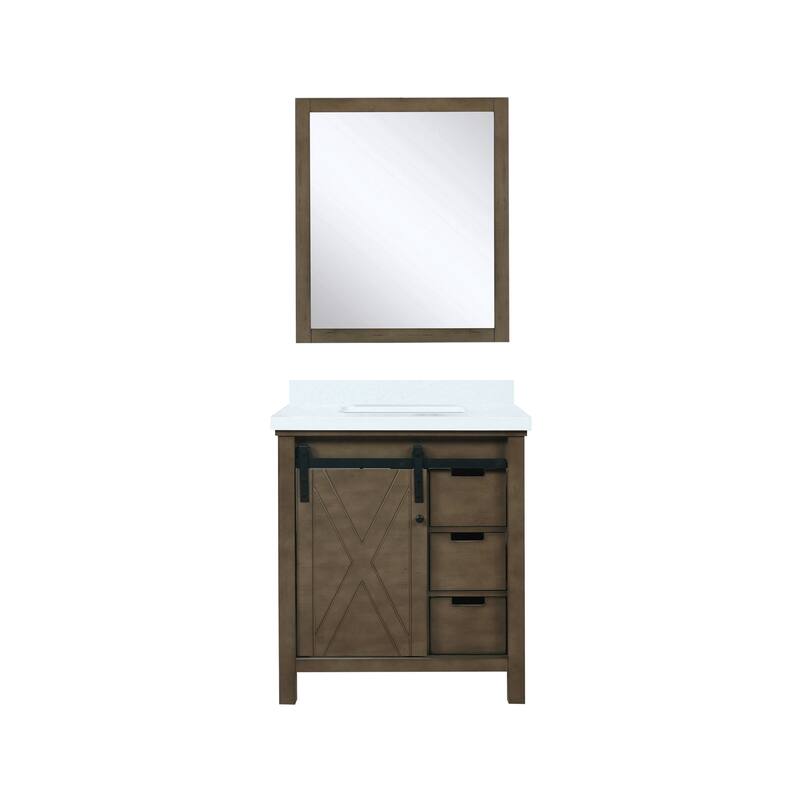 Marsyas Bath Vanity, White Quartz Countertop and Mirrors - 30 - Rustic Brown