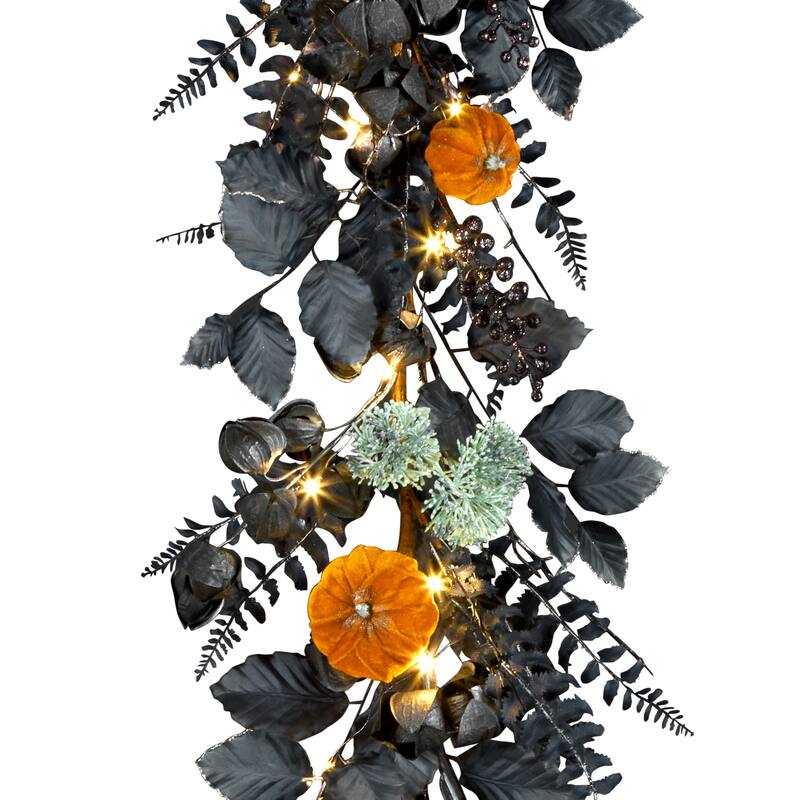 National Tree Company 20" Artificial Halloween Garland with Pumpkins, 30 Warm White LED Lights, Battery Operated - 20 in