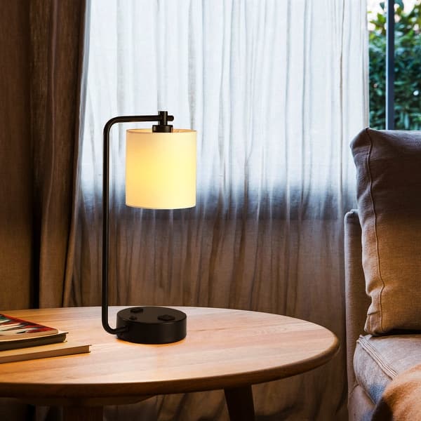 slide 2 of 14, Cedar Hill 19" Table Lamp with USB port and fabric shade - 19