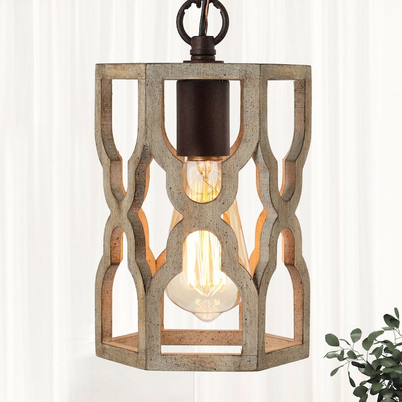 Woodly Modern Farmhouse 1-Light Cylinder Wood Island Pendant Lights for Dining Room - Brown - 6.5" D x 10" H