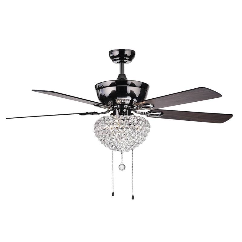 Black 52-inch 3-light Lighted Ceiling Fan w Crystal Basket Shade 5-blade 2 Color Pull Chain