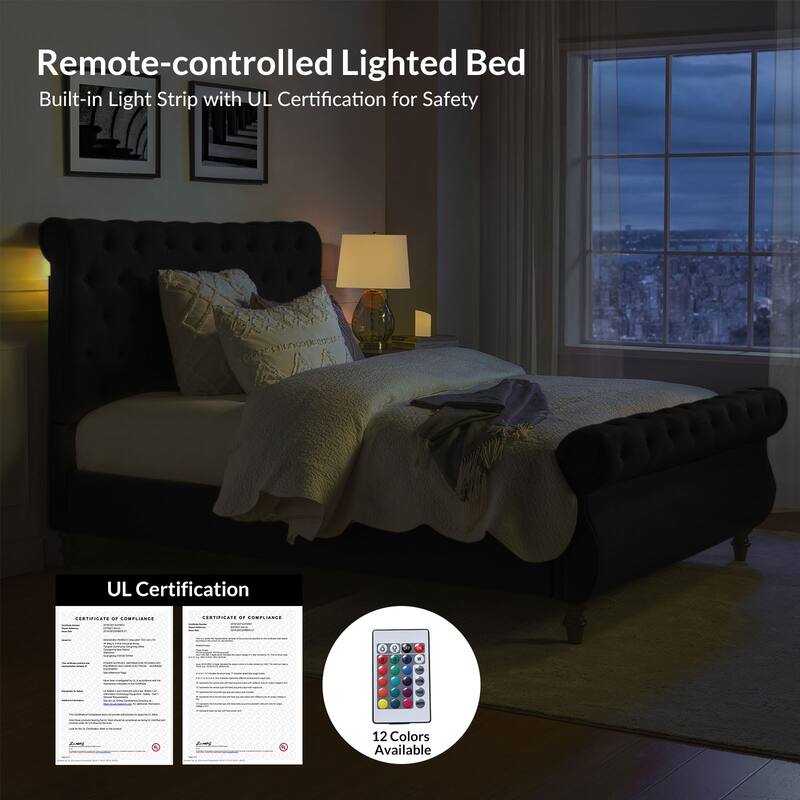 Fidelia Traditional Lighted Sleigh Platform Bed with UL Certificate by HULALA HOME