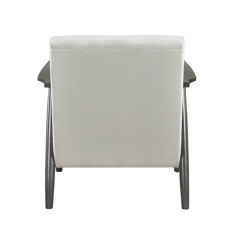 Transitional Pearl-Hued Velvet Accent Chair with Dark Gray Frame