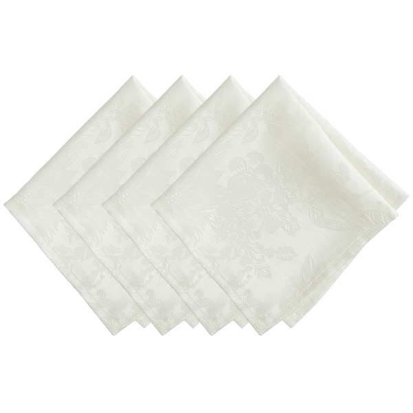slide 2 of 16, Poinsettia Elegance Jacquard Holiday Napkins, Set of 4 - 17"x17" Ivory