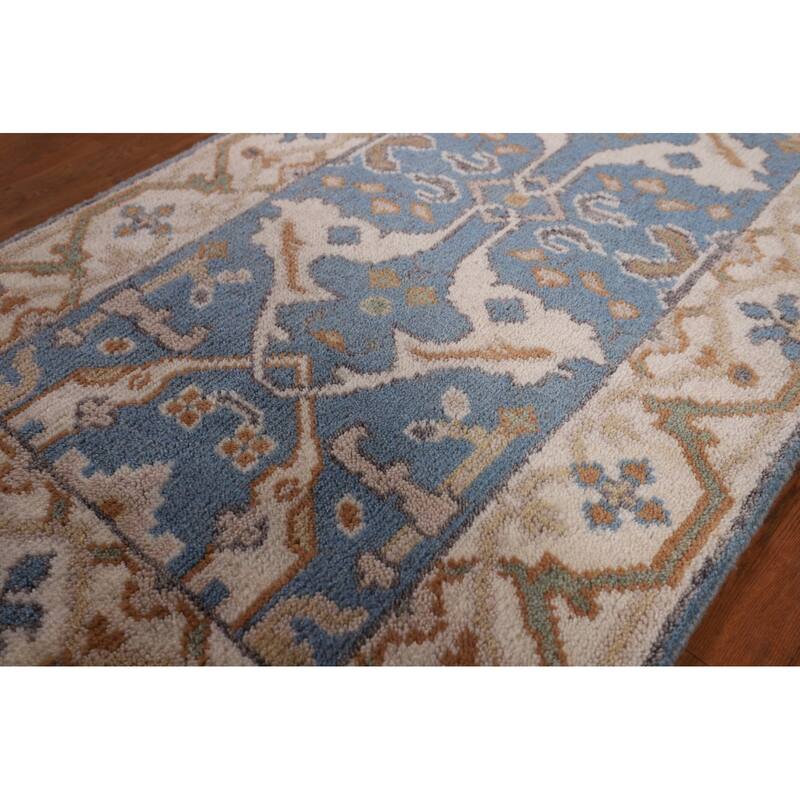 Light Blue Oushak Oriental Runner Rug Handmade Wool Carpet - 2'6" x 7'9"