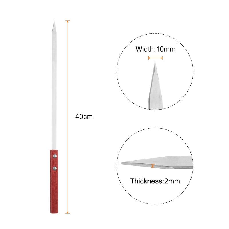 12pcs Kebob Skewers 40cmx10mmx2mm Flat Sticks with Wood Handle - Silver