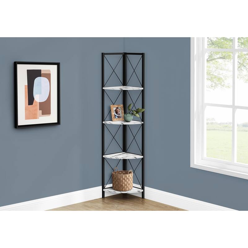 Bookshelf, Bookcase, Etagere, Corner, 4 Tier, 60"h, Office, Bedroom, Laminate, etal, Contemporary, Modern