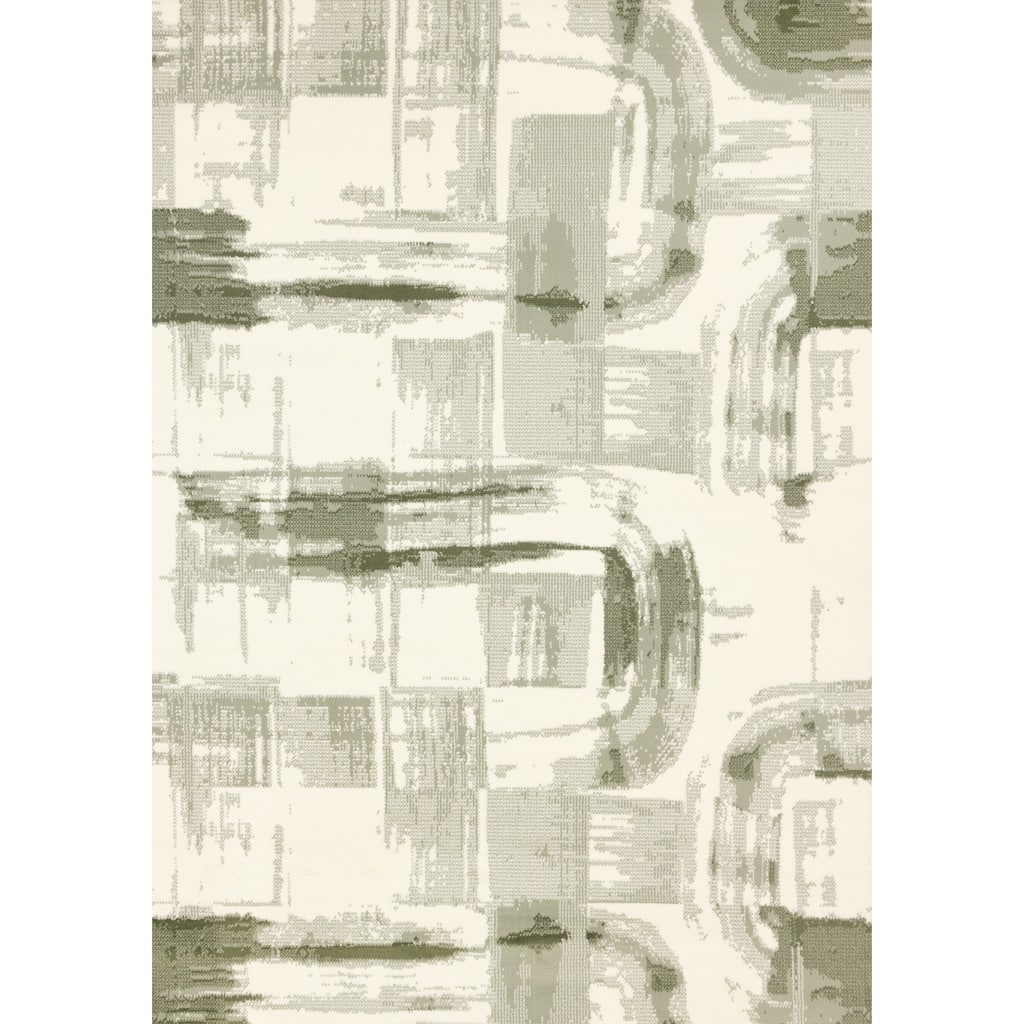 Cream Green Distressed Abstract High Traffic Area Rug
