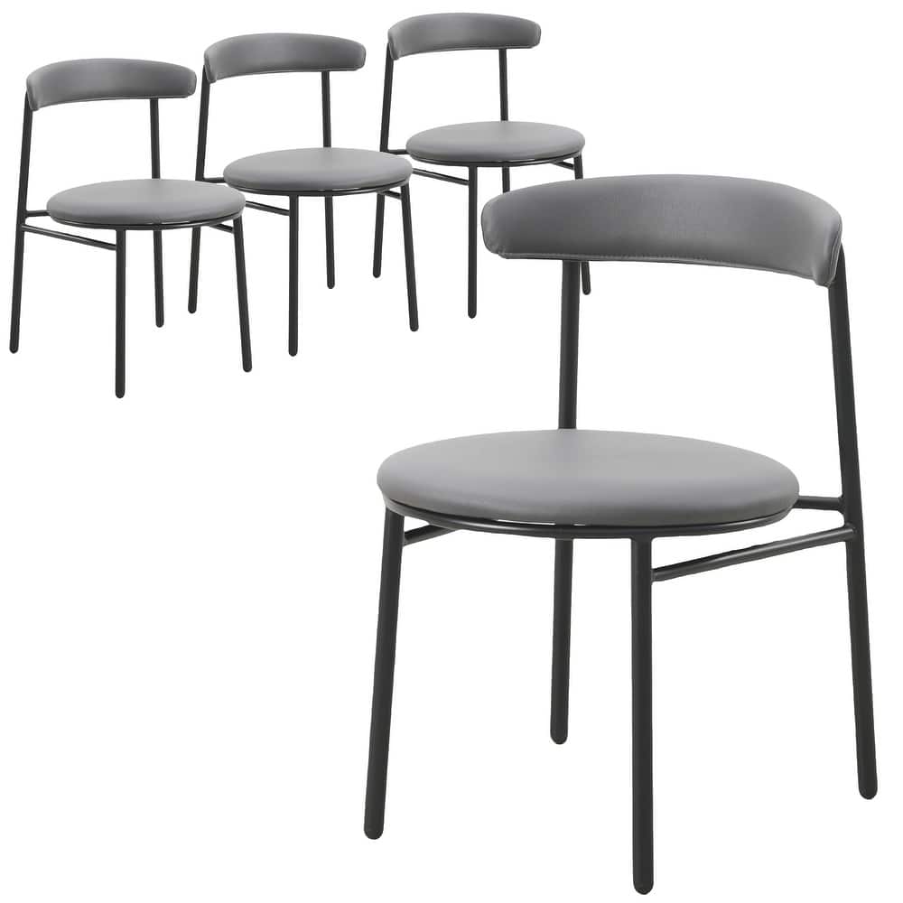 Lume Modern Fabric Upholstered Side Dining Chair with Open Back and Black Metal Legs for Dining or Living Room (Set of 4)