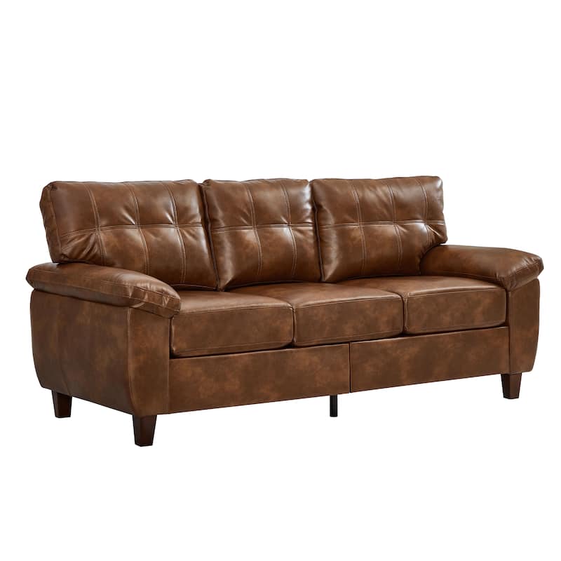 79" Three Seater Sofa Modern Design Faux Leather Couch,Storage,Big Armrest Sofa,Upholstered Breathable PU Leather Sofa