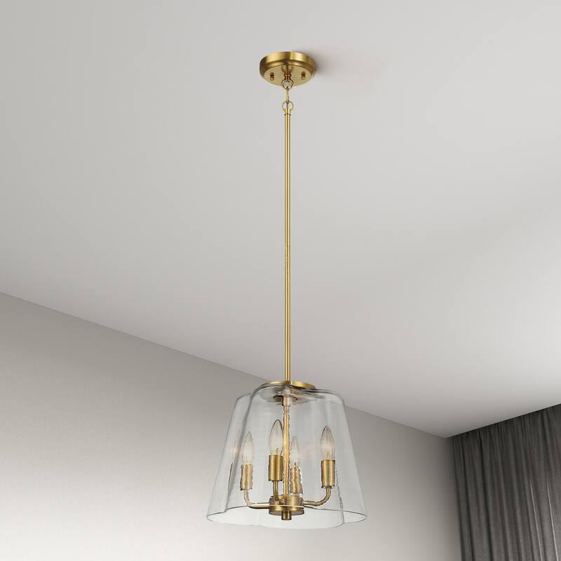 Ricerd Four-Light Pendant with Clear Glass and Satin Brass Finish - Gold