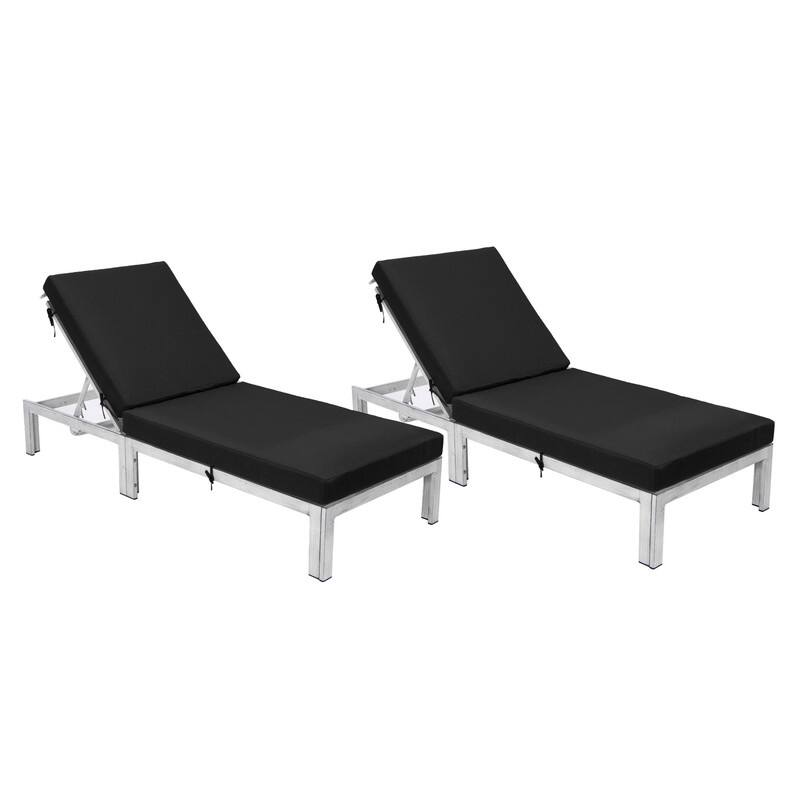 Chelsea Adjustable Chaise Lounge Chair with Weathered Grey Powder-Coated Aluminum Frame and Removable Cushions (Set of 2) - Black